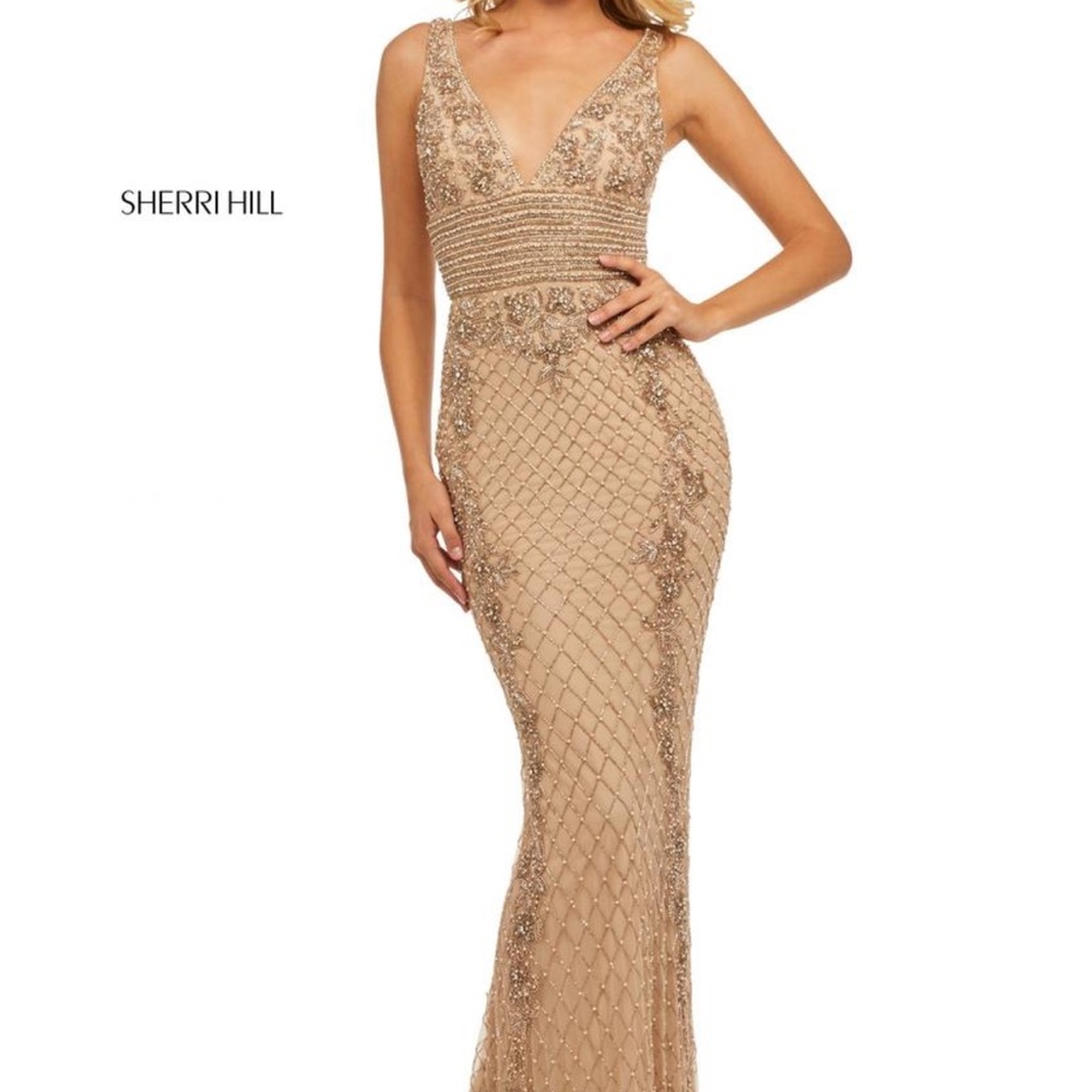 Elegant Beige Gown with Intricate Detailing